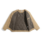 Unisex Lightly Quilted Round Neck Transitional Jacket with Button Placket and Patch Pockets Fashion Glam