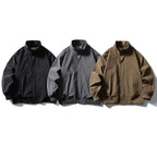 Men's Boxy Bomber Jacket with Stand-Up Collar, Concealed Snap Button Placket, and Elastic Ribbed Cuffs Fashion Glam