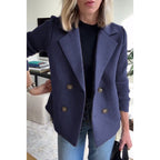 Women's Double-breasted Blazer Vest with Wide Lapels and Ribbed Knit Sleeves Fashion Glam