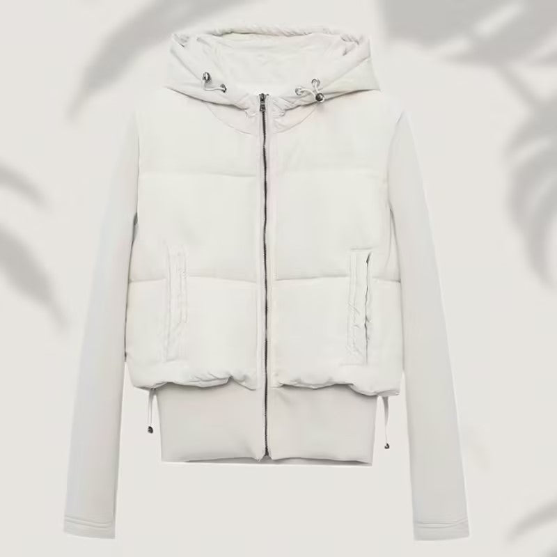 Women's short cut hybrid padded jacket with hood, ribbed cuffs and drawstring Fashion Glam
