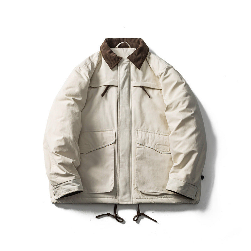 Unisex Padded Boxy Field Jacket with Cord Collar, Flap Pockets and Drawstring Fashion Glam