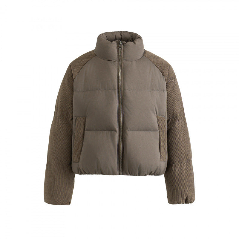 Women's short padded jacket with cord sleeves and high stand-up collar Fashion Glam