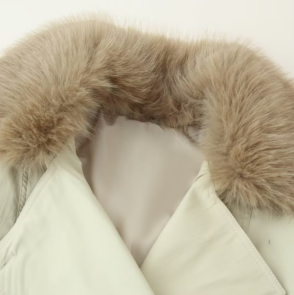 Women's double-breasted blouson with removable faux fur collar, waist drawstring and adjustable cuffs Fashion Glam