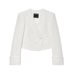 Women cropped double-breasted blazer with V-neck and cuffed sleeves Fashion Glam