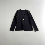 Ladies Fine V-Neck Cardigan with Decorative Button and Boxy Silhouette Fashion Glam