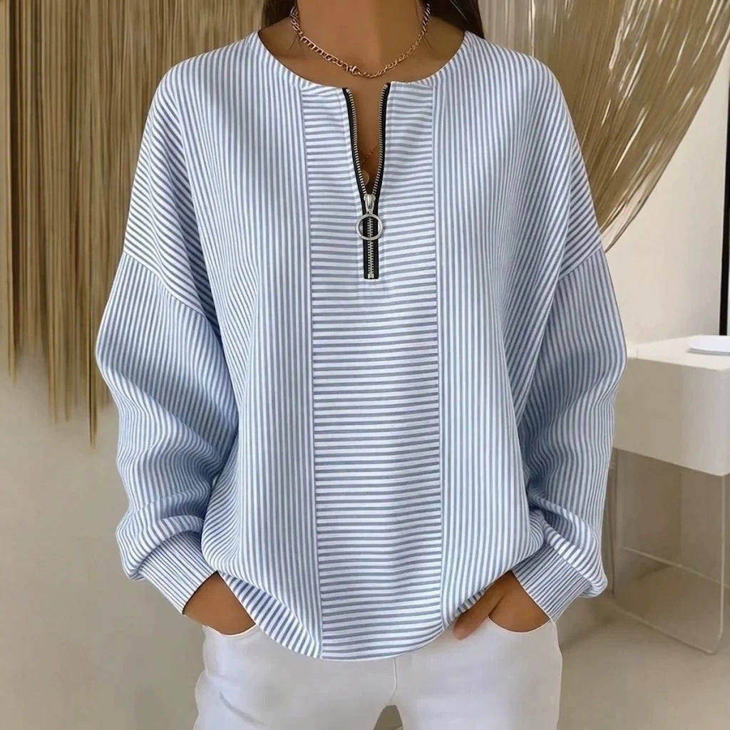 Women's Oversize Sweater with fine rib structure and short zipper Fashion Glam
