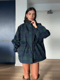 Women's Oversized Jacket in Casual Check Design with Practical Pockets and Waist Drawstring Fashion Glam