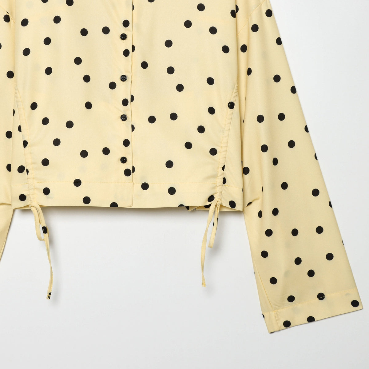 Women's Polka Dot Cropped Blouse with Stand Collar and Drawstring Fashion Glam