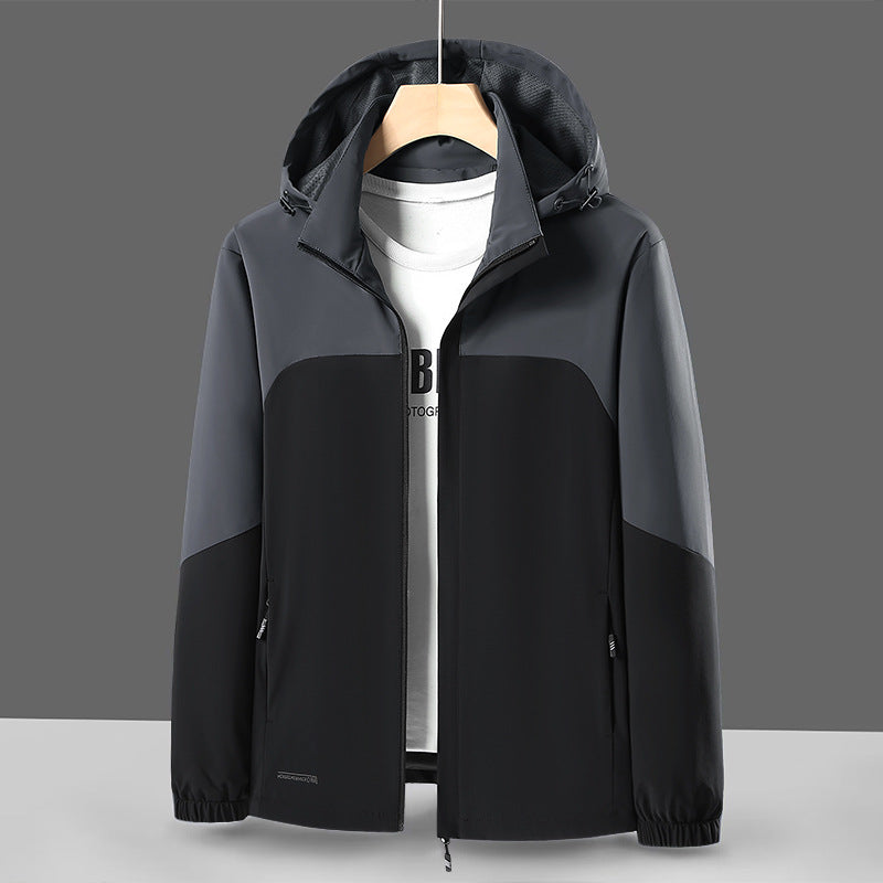 Men's Lightweight Softshell Windbreaker with Hood, Water-Repellent Membrane and Zipper Pockets Fashion Glam