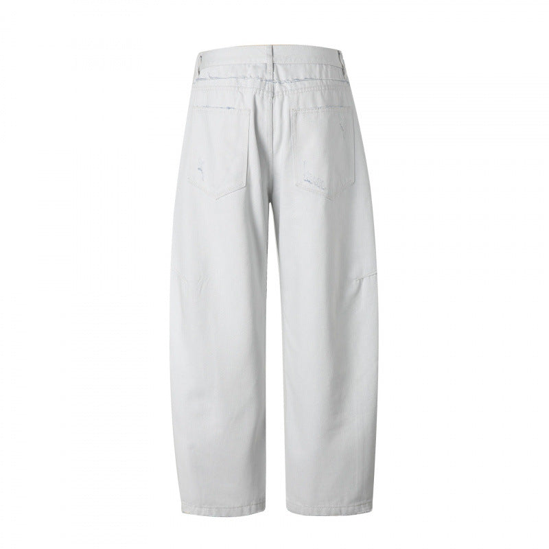Women's Wide High-Waist Cropped Jeans with Visible Button Placket, Raw Hem and Utility Seams Fashion Glam