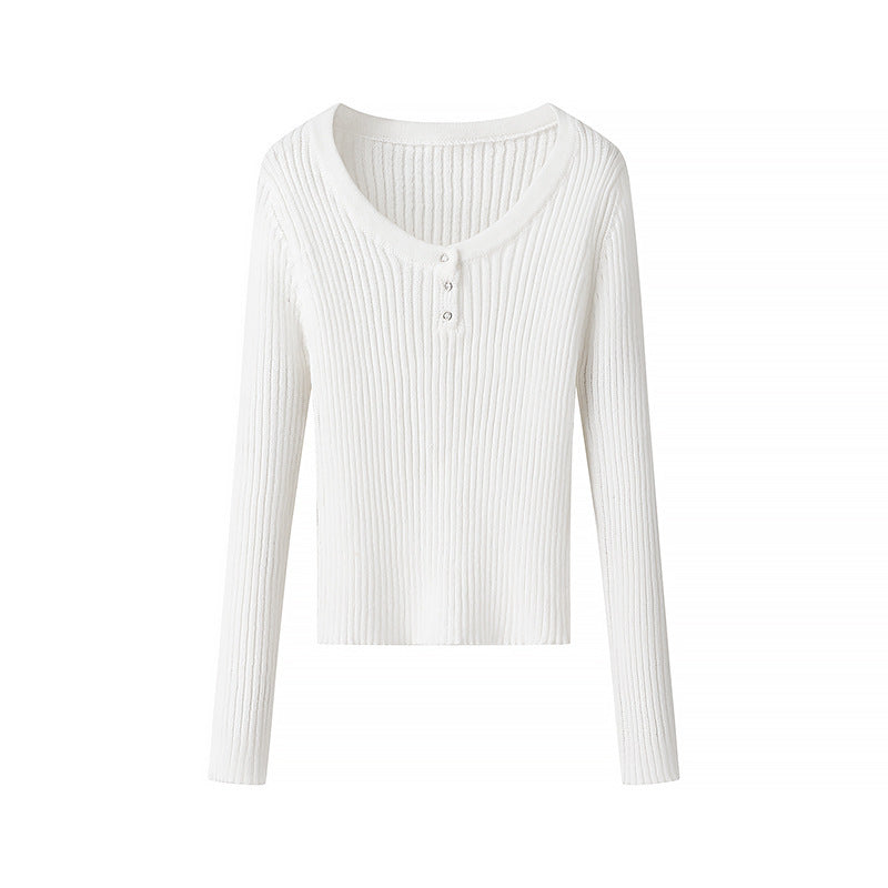 Women's Figure-Hugging Ribbed Long Sleeve with Grommet V-Neck Fashion Glam