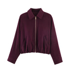 Women's short velor bomber jacket with shirt collar, zipper and elastic hem Fashion Glam