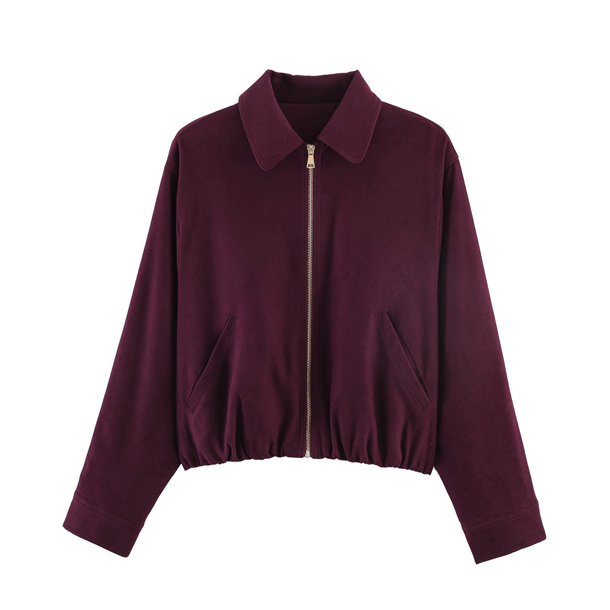 Women's short velor bomber jacket with shirt collar, zipper and elastic hem Fashion Glam