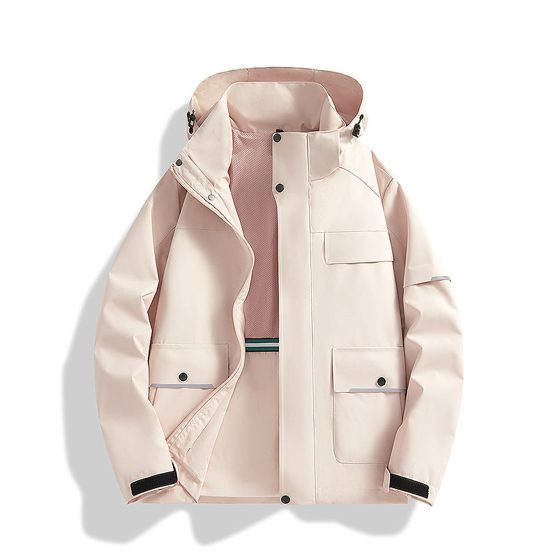 Men's three-layer trekking jacket with welded seams, hood, and multifunction pockets Fashion Glam