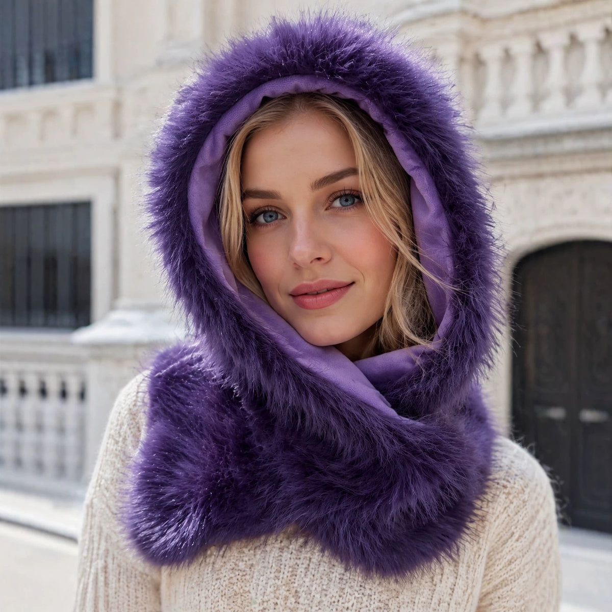 Women's hooded scarf with bear ears and integrated loop scarf Fashion Glam