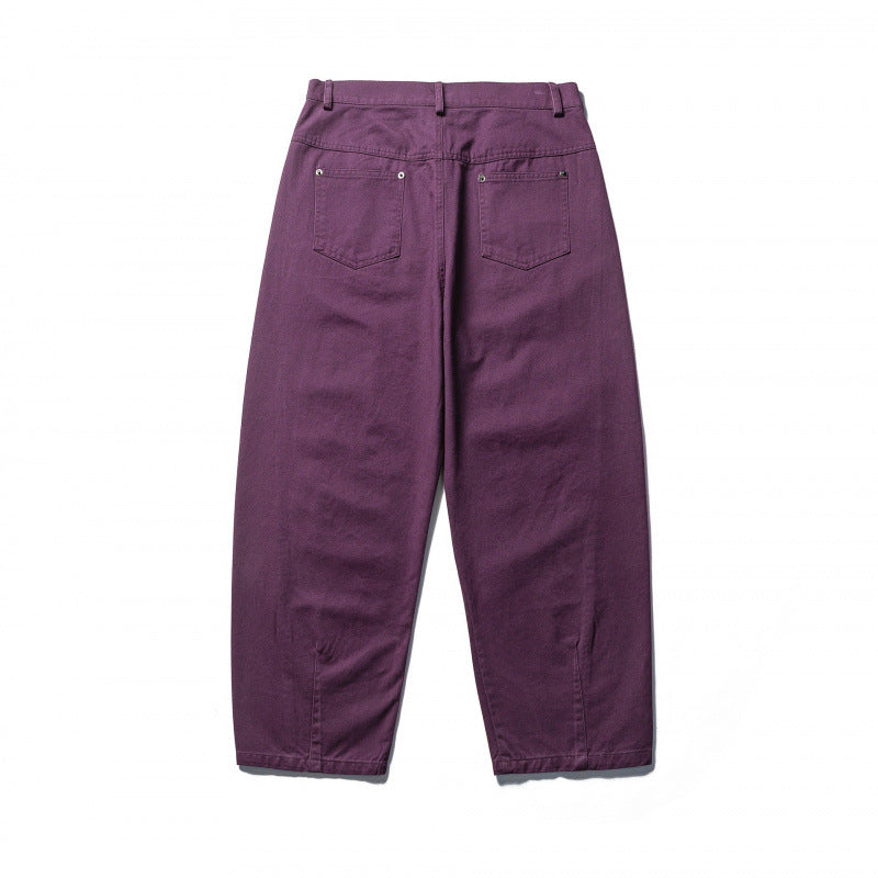 Men's Wide Tapered Denim Pants with High Waist and Prominent Step Closures Fashion Glam
