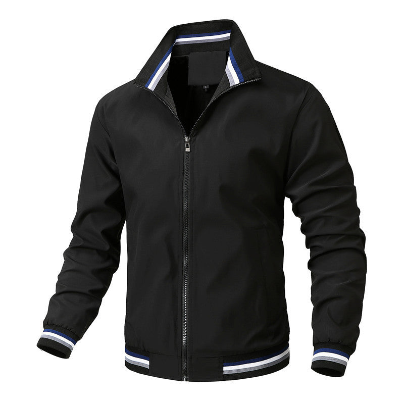 Men's Sporty-Light College Bomber Jacket with Ribbed Collar and Stripe Details Fashion Glam
