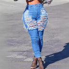 Women's high-waisted skinny jeans with intense fringe and slit details Fashion Glam