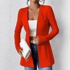 Ladies Tailored Long Blazer with V-Neck and One-Button Closure Fashion Glam