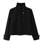 Women short boxy wool jacket with stand-up collar and cuffs Fashion Glam