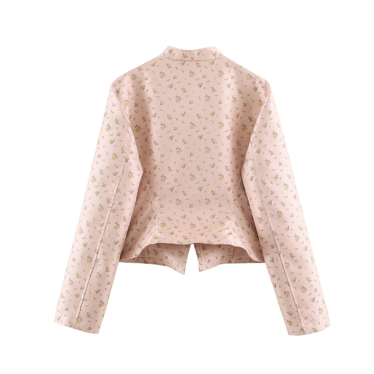 Women Cropped Satin Jacket in Military Style with Decorative Frog Trim Fashion Glam