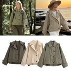 Women Short Oversized Trench Coat with Lapel Collar and Epaulettes Fashion Glam
