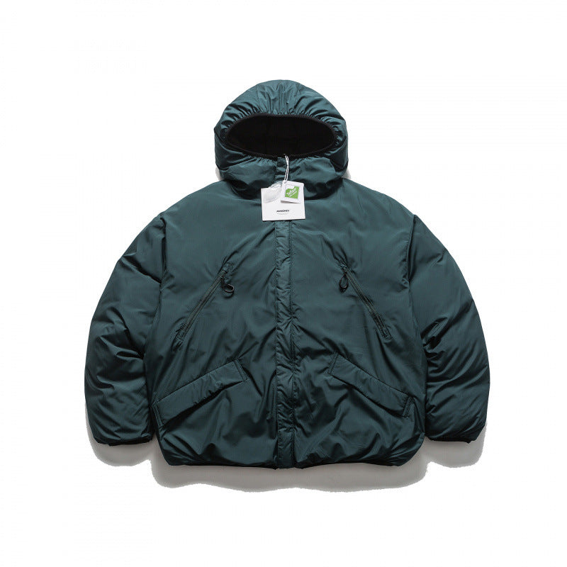 Unisex Short Boxy Puffer Jacket with Oversized Hood, Concealed Front Placket and Zipper Pockets Fashion Glam