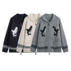 Women’s cardigan with zipper, shawl collar and whale intarsia Fashion Glam