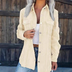 Ladies cord shirt jacket in shacket style with snap button placket and chest pockets Fashion Glam