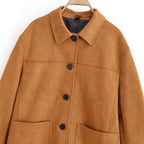 Women's Boxy Utility Jacket in Suede Look with Shirt Collar and Large Patch Pockets Fashion Glam