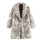 Women's midi coat made of faux fur with leopard print, oversized fit and shawl collar Fashion Glam