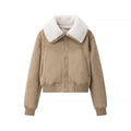 Women's short-cut bomber jacket with faux fur collar and velour look Fashion Glam