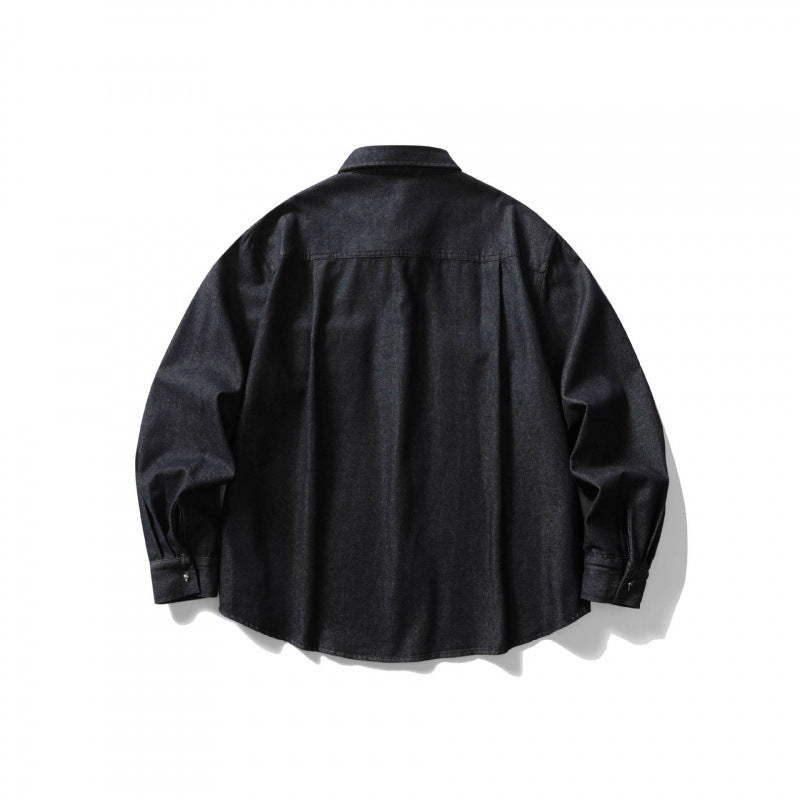 Unisex Boxy Denim Overshirt with Flap Pockets and Shirt Collar Fashion Glam