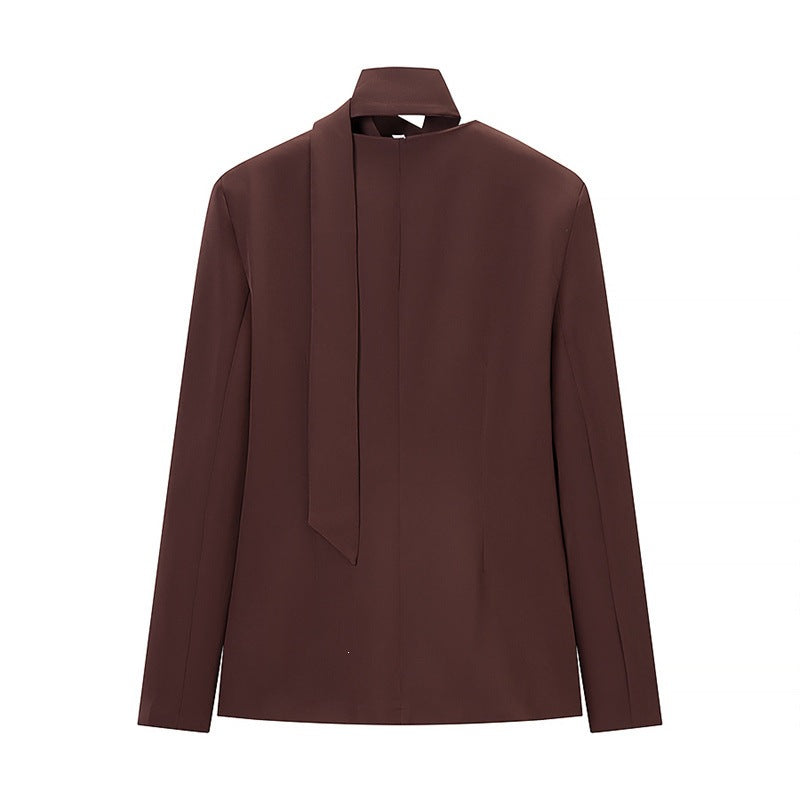Women's Tailored Blazer with Bow, V-Neck and Flap Pockets Fashion Glam