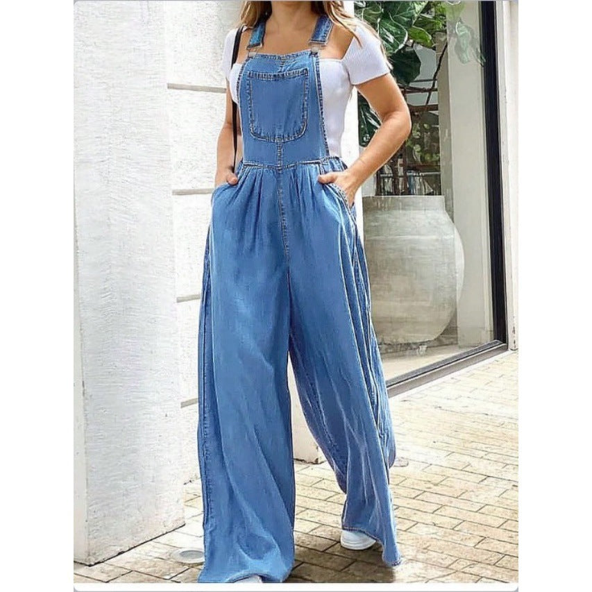 Ladies Wide Denim Overall in Palazzo Style Fashion Glam