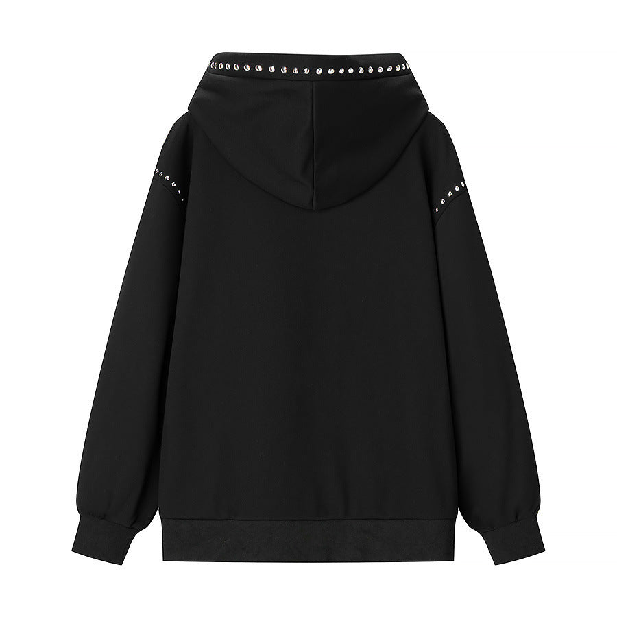 Ladies Oversized Hoodie with Studded Details and Soft Cuffs Fashion Glam