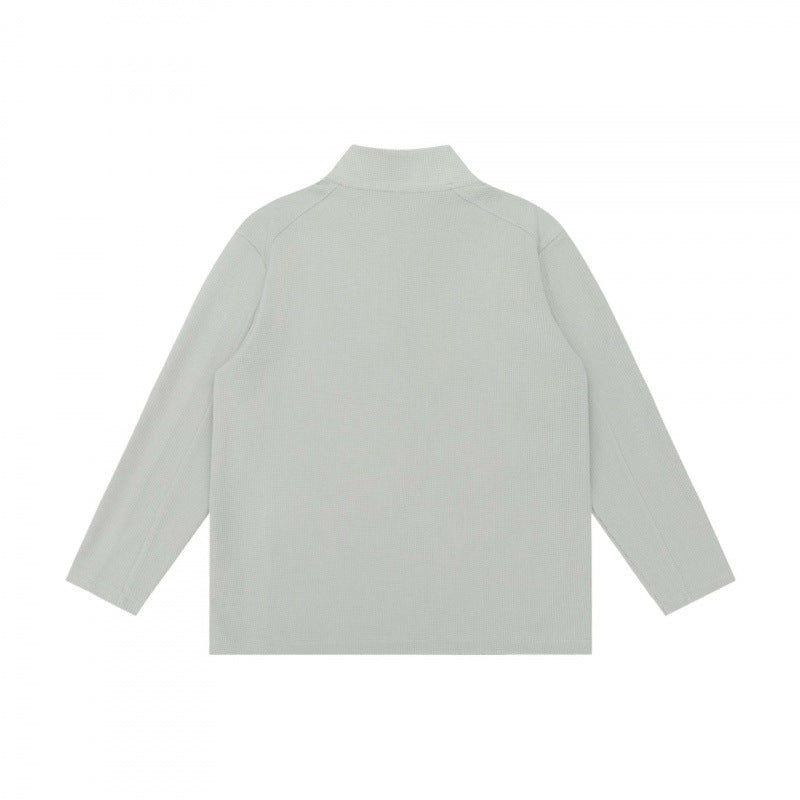 Unisex Textured Half-Zip Knit Sweater in Boxy Cut with Stand-up Collar Fashion Glam