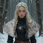 Ladies' coat cape made of faux fur with large shoulder collar and decorative buckle appliqué Fashion Glam