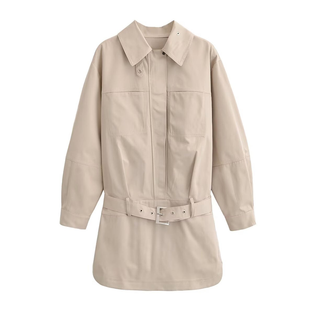 Ladies longline shirt dress with waist belt and oversized silhouette Fashion Glam
