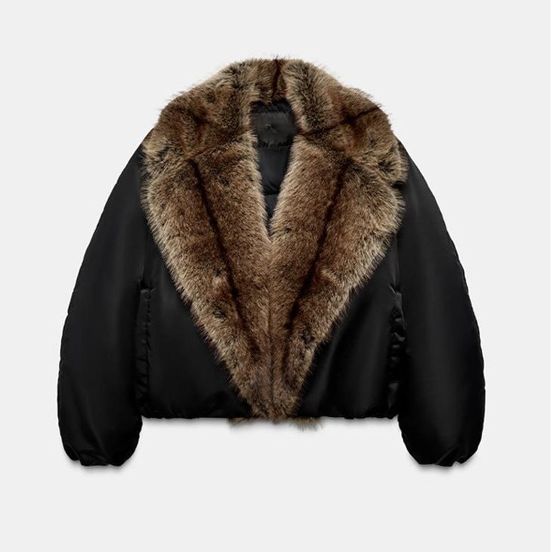 Women's short jacket with voluminous faux fur shawl collar Fashion Glam