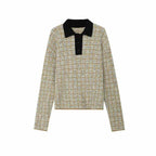 Women's Boucle Polo Knit Sweater with Tweed Effect Fashion Glam