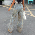 Women's high-cut wide-cut destroyed jeans with rust effect and casual fit Fashion Glam