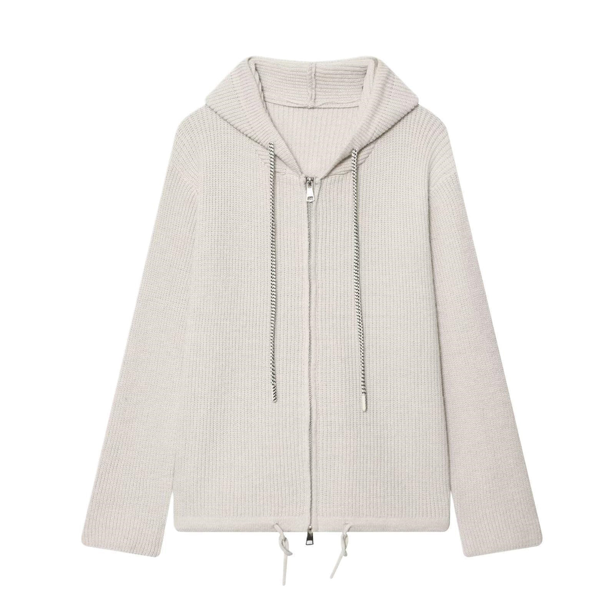 Women's chunky knit hooded jacket with zipper and drawstring Fashion Glam