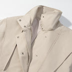 Women's Short Tailored Rain Jacket with Cape Shoulder Detail and Ties Belt Fashion Glam