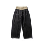 Unisex Wide two-tone denim pants with high waistband and contrasted pockets Fashion Glam