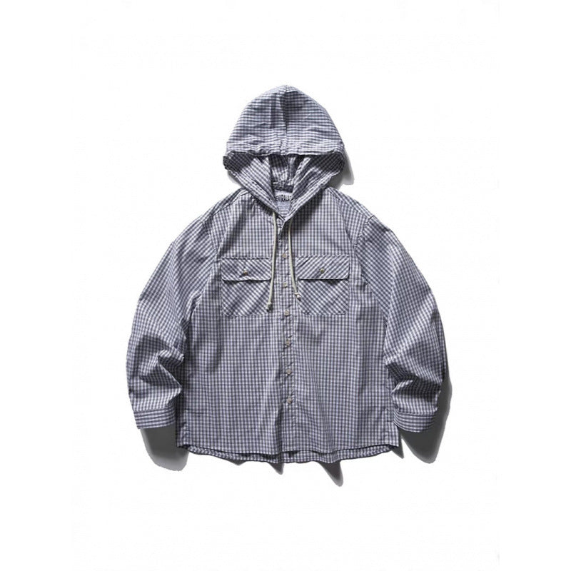 Unisex Loose-fitting hooded overshirt made of cotton blend with check pattern and breast pockets Fashion Glam