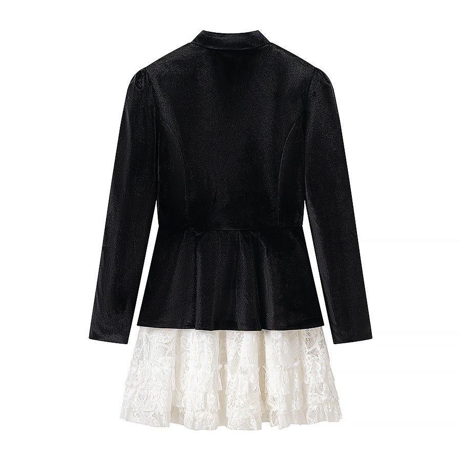Women’s tailored peplum blazer with emphasized shoulders, cut-out neckline, and decorative cord Fashion Glam
