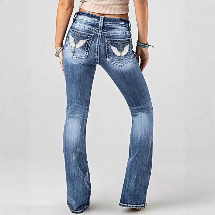 Women mid-rise bootcut jeans with vintage wash, light stretch and five-pocket design Fashion Glam