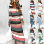 Women's Casual-Elegant Maxi Knit Dress with V-Neck, Drawstring and Side Pockets Fashion Glam