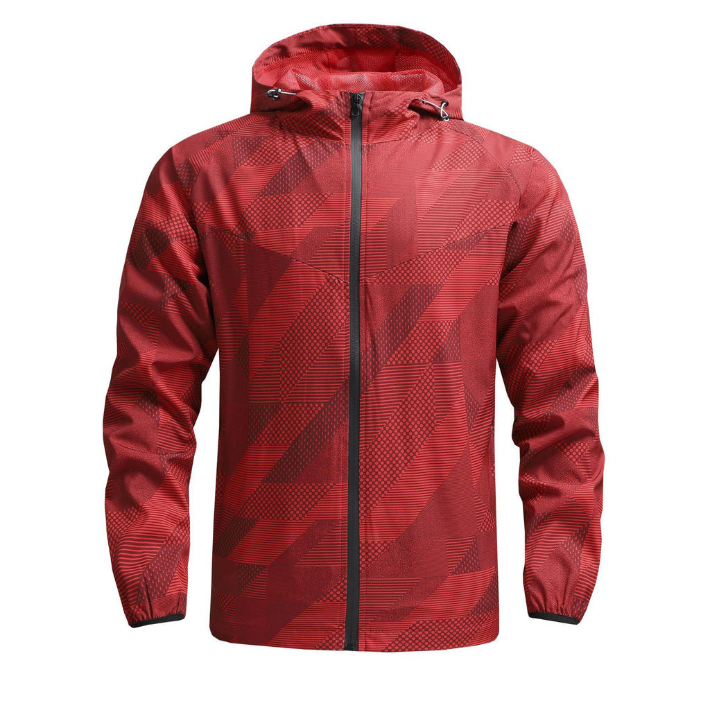 Men's Lightweight Geometric Windbreaker with Hood and Breathable Functional Material Fashion Glam